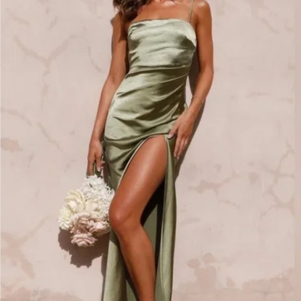 Billy J olive green Julia Bridesmaid Satin Maxi Dress
